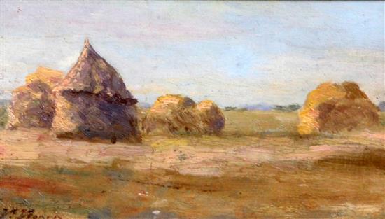 Victor Alfred Paul Vignon (1847-1909) Study of haystacks 6 x 10.5in.